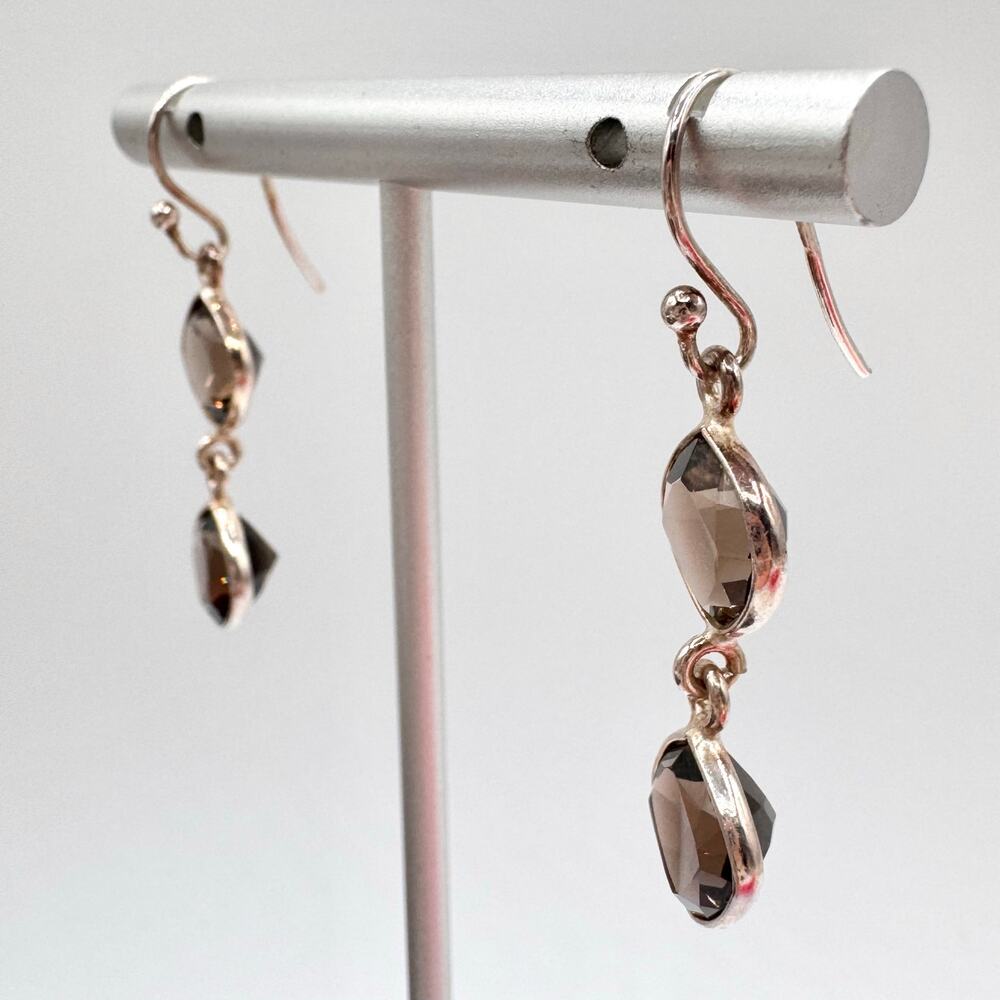 Smoky Quartz 925 Sterling Silver India Dangle Earrings Festival Glam Boho Gem - Picture 5 of 9